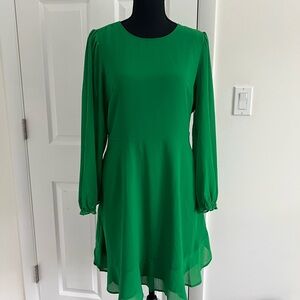 J. Crew Green A-Line Dress with Bishop Sleeves